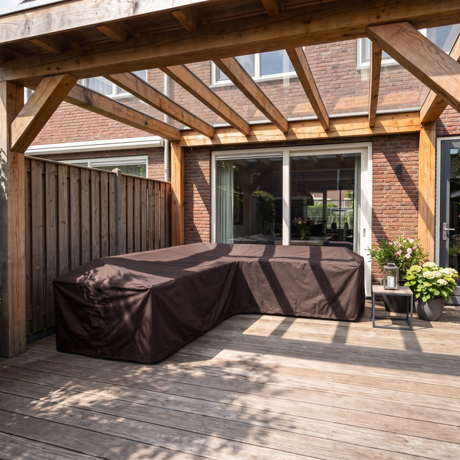 Tuinbankhoes ongelijke zijden rechts 600D Luxe Donker Bruin