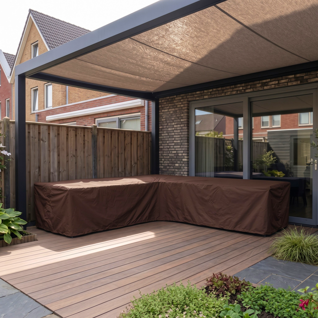 Tuinbankhoes ongelijke zijden links 600D Luxe Donker Bruin